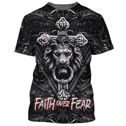 Faith Over Fear Gothic Lion Black 3D All Over Printed Shirt for Men and Women