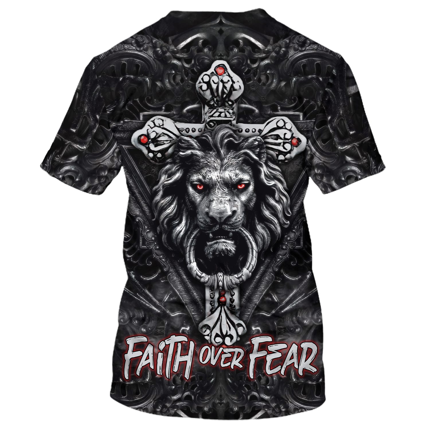 Faith Over Fear Gothic Lion Black 3D All Over Printed Shirt for Men and Women
