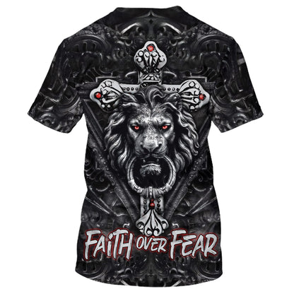 Faith Over Fear Gothic Lion Black 3D All Over Printed Shirt for Men and Women