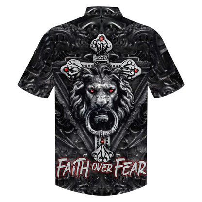 Faith Over Fear Gothic Lion Black Hawaiian Shirts - Christian Hawaiian Shirt - Hawaiian Shirts For Men