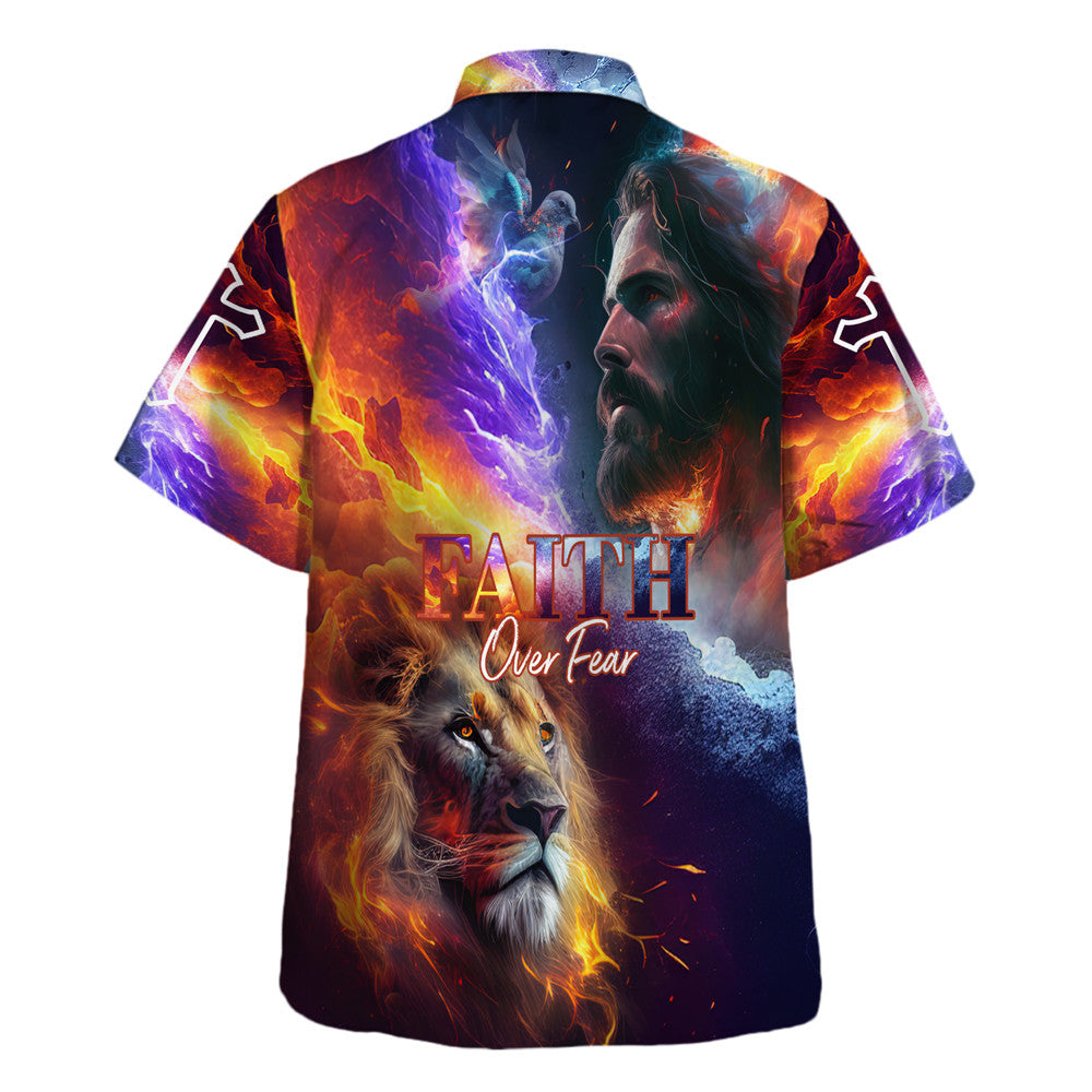 Faith Over Fear Hawaiian Shirt - Jesus Lion Of Judah Hawaiian Shirts For Men - Christian Hawaiian Shirt - Hawaiian Summer Shirts