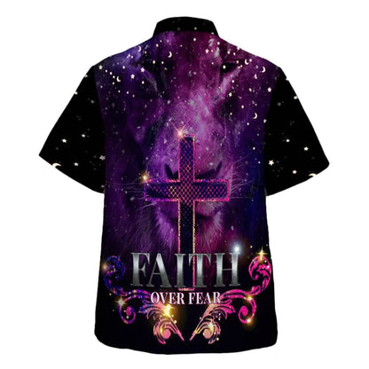 Faith Over Fear Hawaiian Shirt - The Lion Cross Hawaiian Shirts For Men - Christian Hawaiian Shirt - Hawaiian Summer Shirts