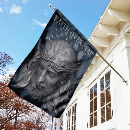 Faith Over Fear Jesus American U S Flag - Outdoor Christian House Flag - Christian Garden Flags