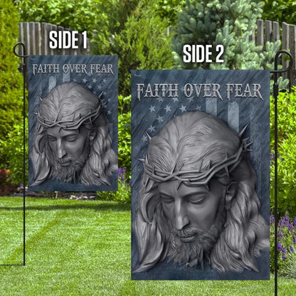 Faith Over Fear Jesus American U S Flag - Outdoor Christian House Flag - Christian Garden Flags