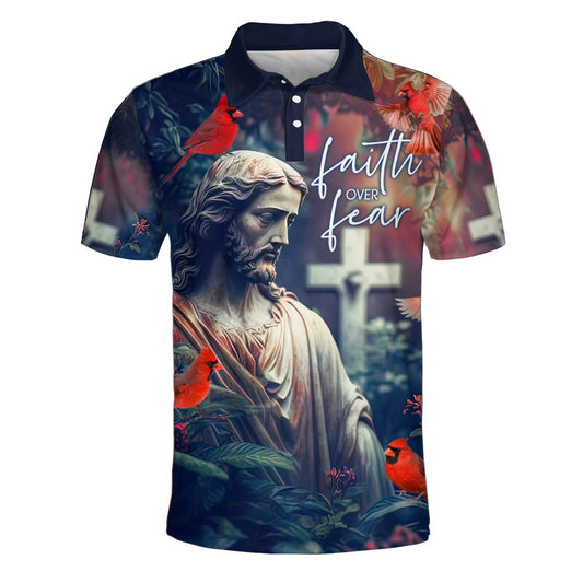 Faith Over Fear Jesus And Cross Polo Shirt - Christian Shirts & Shorts