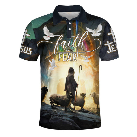 Faith Over Fear Jesus And Lamb Polo Shirt - Christian Shirts & Shorts