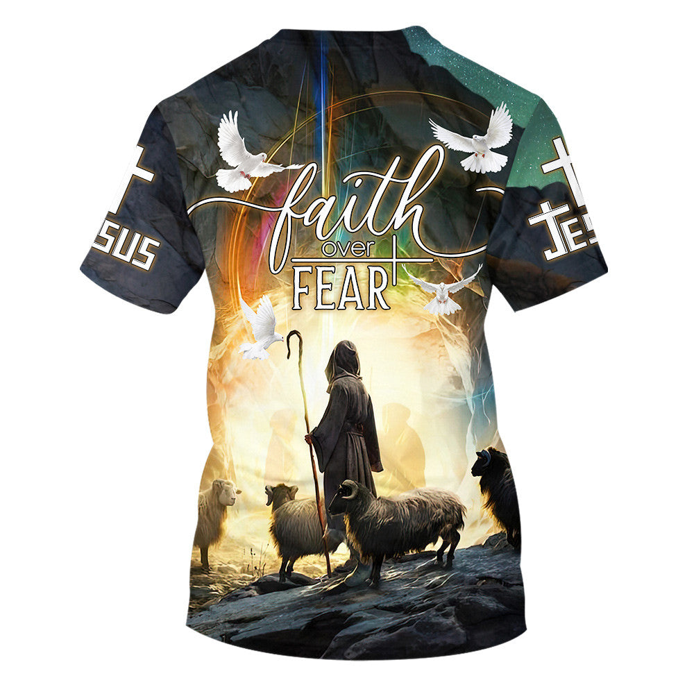 Faith Over Fear Jesus And Sheep 3d All Over Print Shirt - Christian 3d Shirts For Men Women