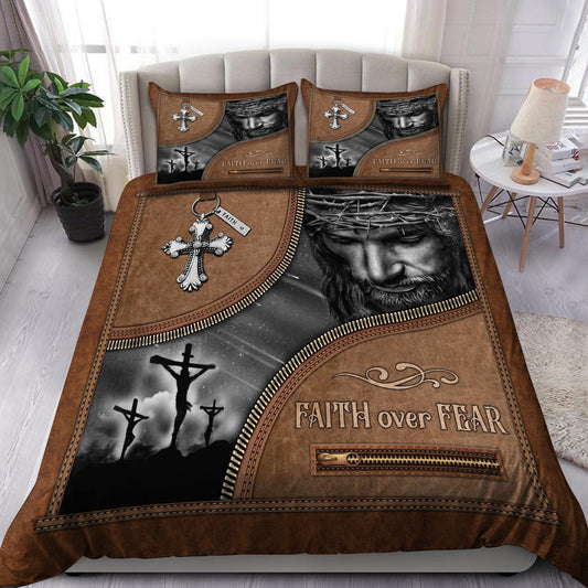 Faith Over Fear Jesus Bedding Set - Christian Bedding Sets