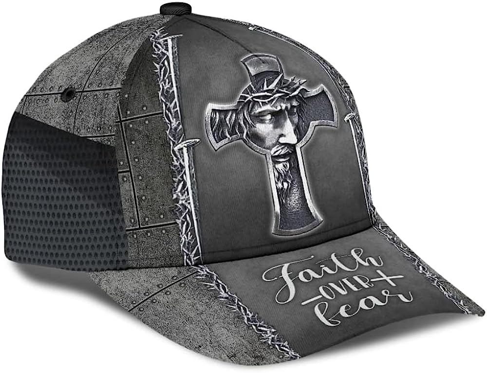Faith Over Fear Jesus Cross Baseball Cap - Christian Hats for Men and Women
