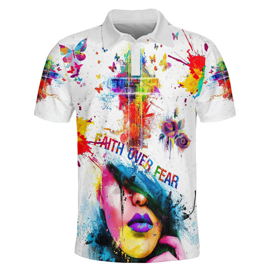 Faith Over Fear Jesus Cross Polo Shirt - Christian Shirts & Shorts