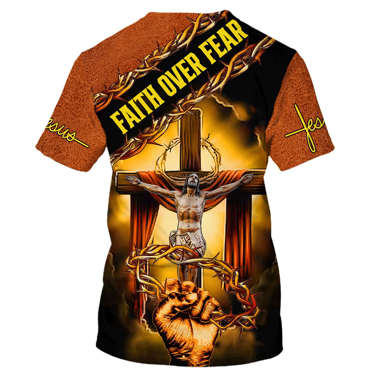 Faith Over Fear Jesus Crucifixion Crown Of Thorns 3d T-Shirts - Christian Shirts For Men&Women