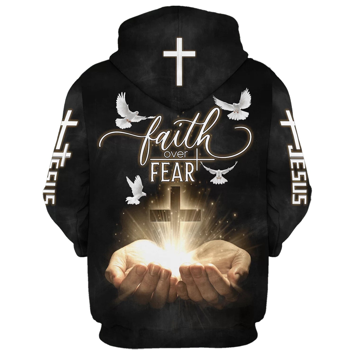 Faith Over Fear Jesus Gods Hand Christian Cross Hoodies - Jesus Hoodie - Men & Women Christian Hoodie - 3D Printed Hoodie