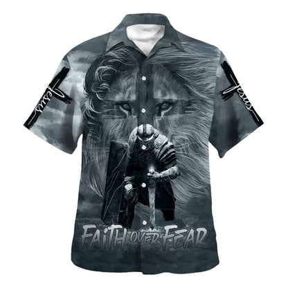 Faith Over Fear Jesus Hawaiian Shirt - Christian Hawaiian Shirt - Religious Hawaiian Shirts