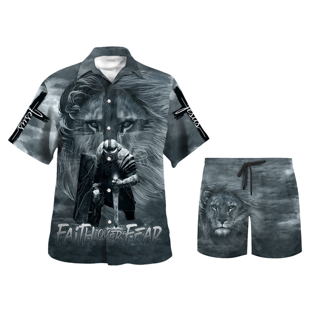 Faith Over Fear Jesus Hawaiian Shirt - Christian Hawaiian Shirt - Religious Hawaiian Shirts