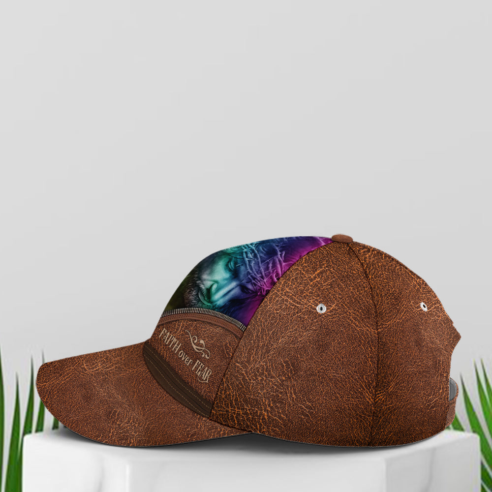 Faith Over Fear Jesus Leather Style Baseball Cap