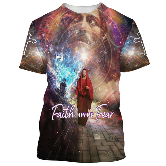 Faith Over Fear Jesus Picture 3d All Over Print Shirt - Christian 3d Shirts For Men Women