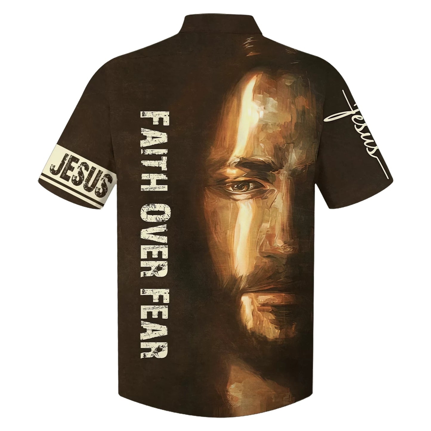 Faith Over Fear Jesus Portrait Hawaiian Shirts - Christian Hawaiian Shirt - Jesus Hawaiian Shirts