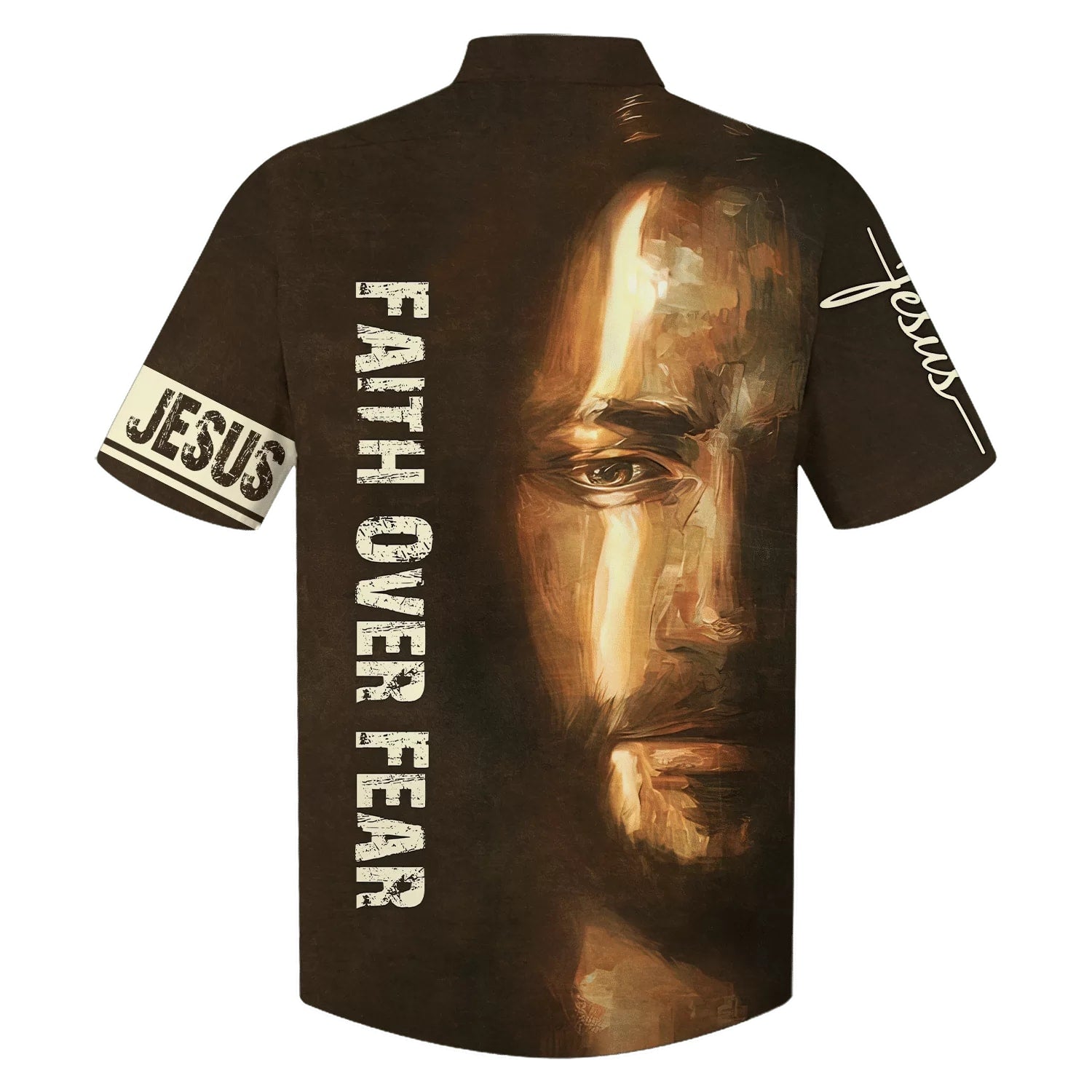 Faith Over Fear Jesus Portrait Hawaiian Shirts - Christian Hawaiian Shirt - Jesus Hawaiian Shirts