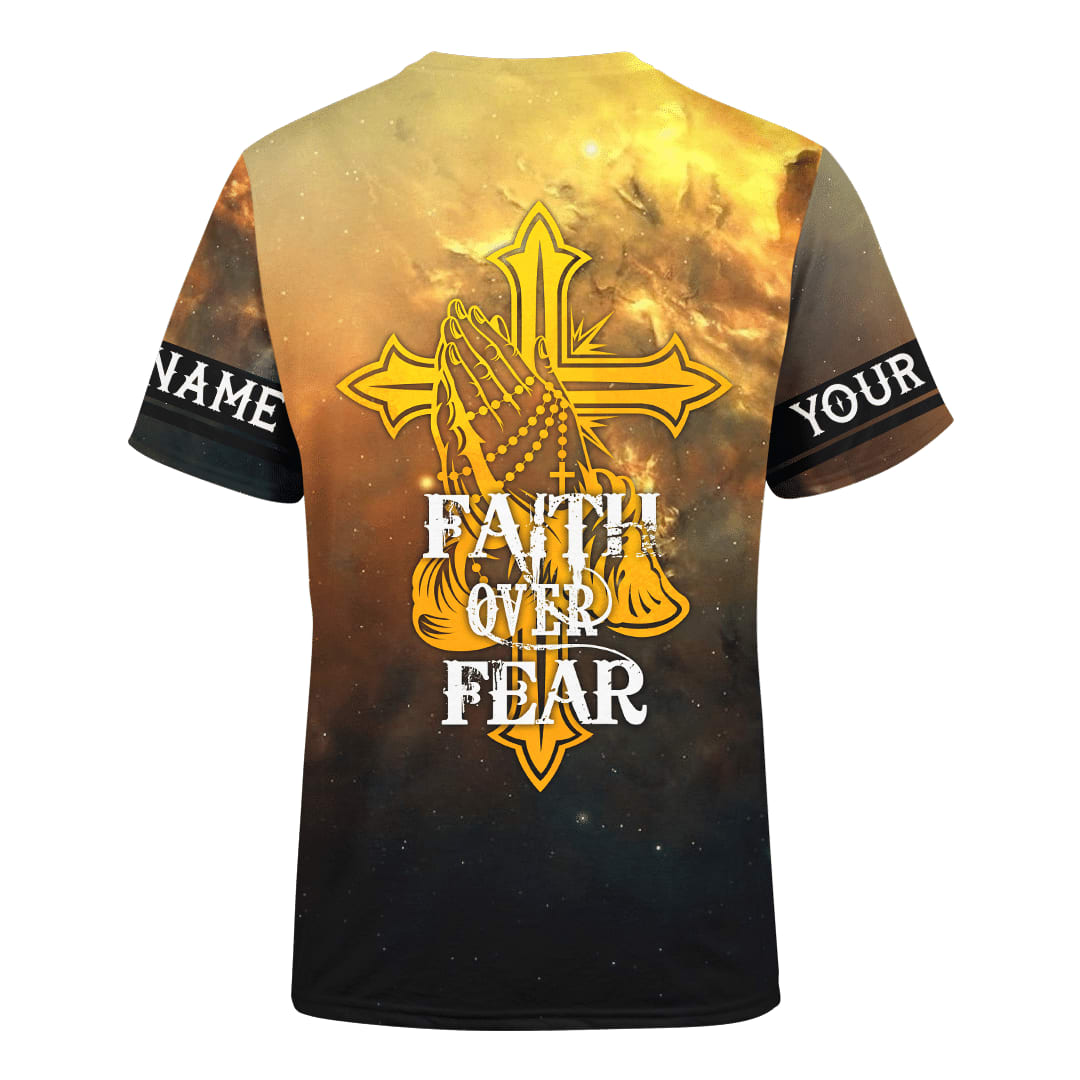 Faith Over Fear Jesus Skull Customized Shirt - Christian 3d Shirts For Men Women - Custom Name T-Shirt