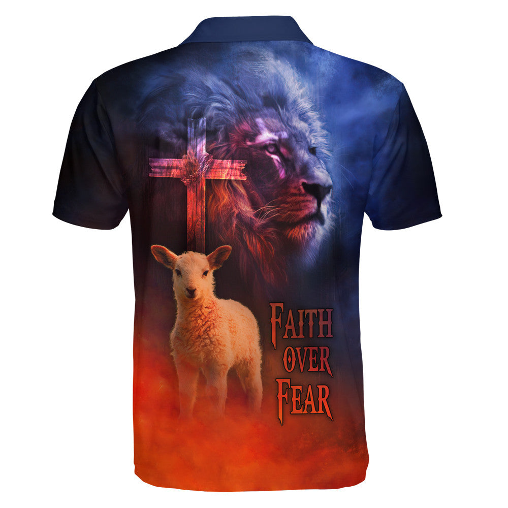 Faith Over Fear Lamb And Jesus Lion Polo Shirt - Christian Shirts & Shorts