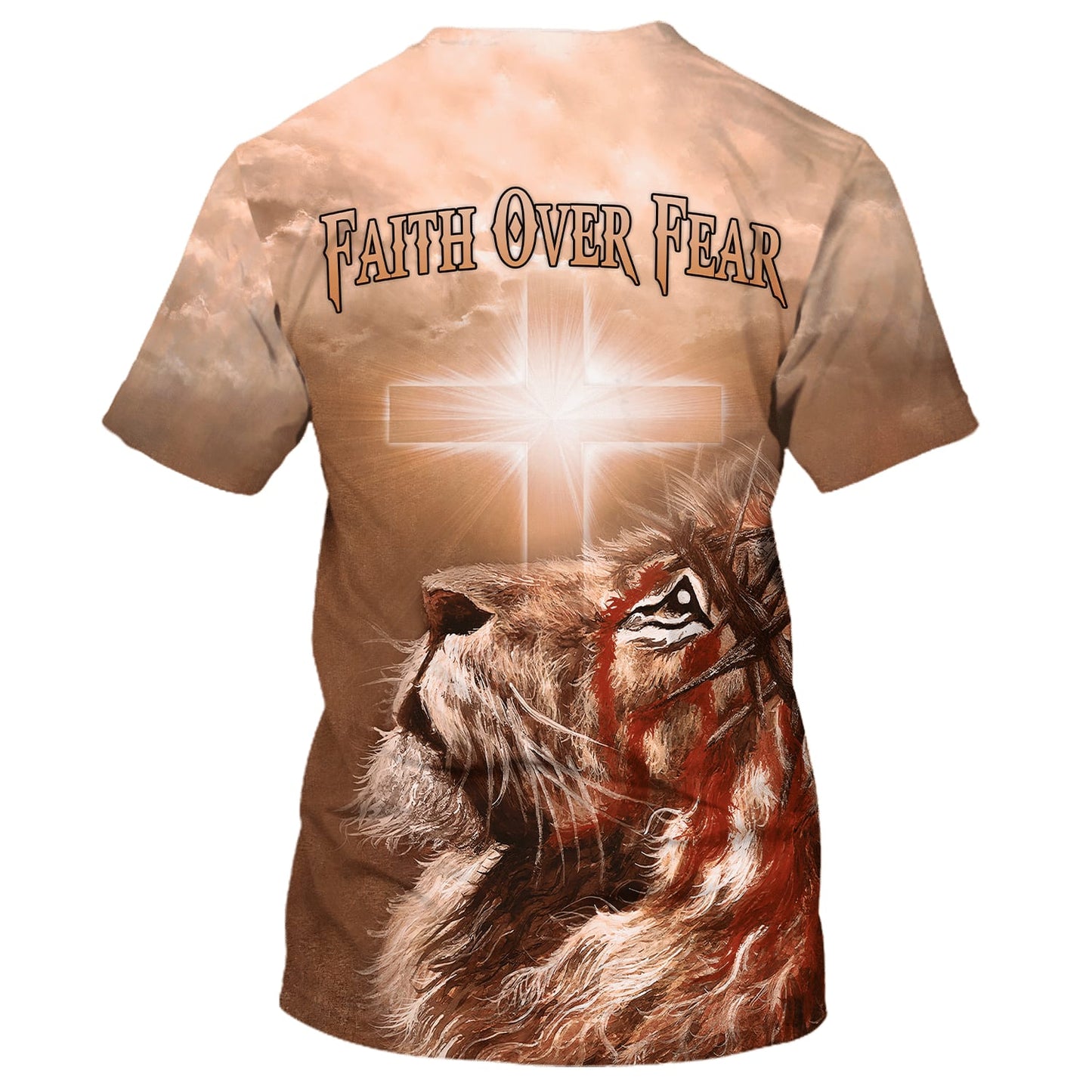 Faith Over Fear Lion Cross 3d T-Shirts - Christian Shirts For Men&Women