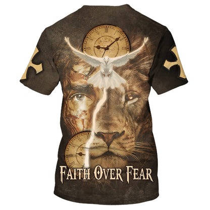 Faith Over Fear Lion Dove 3d Shirts - Christian T Shirts For Men And Women
