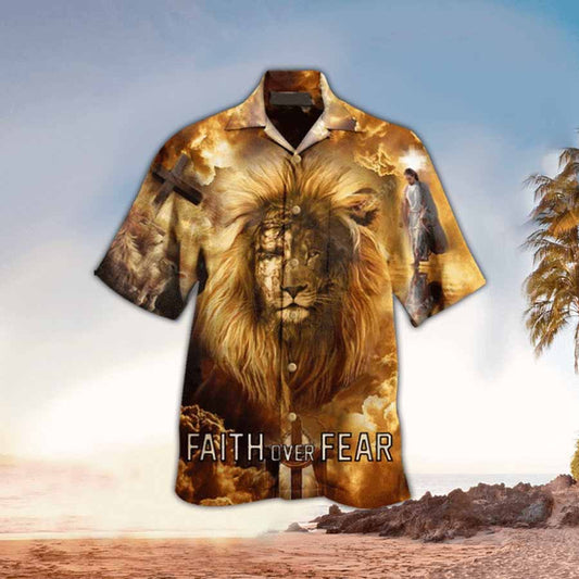 Faith Over Fear Lion Hawaiin Shirt - Christian Hawaiin Shirt For Men & Women