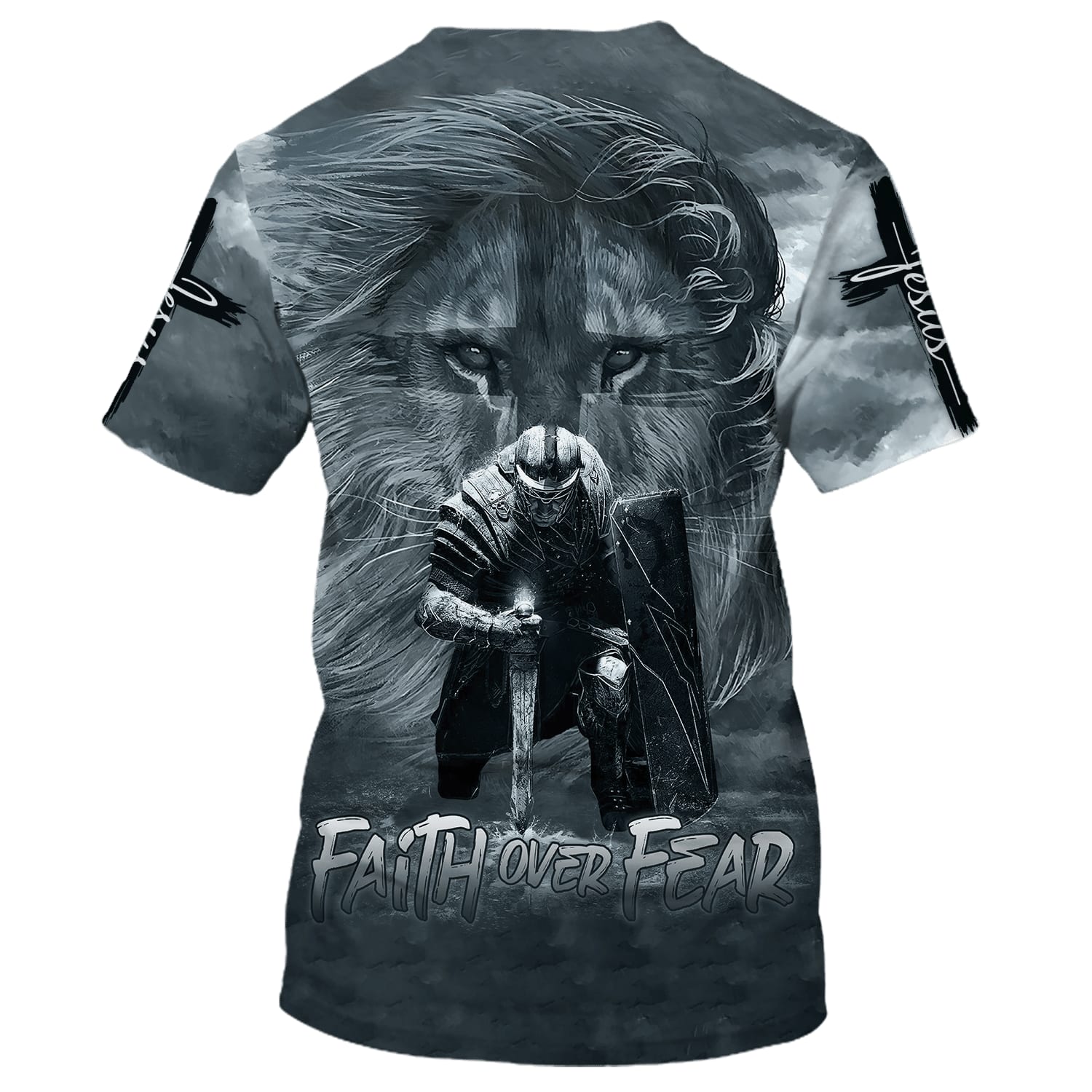 Faith Over Fear Lion Warrior 3d T-Shirts - Christian Shirts For Men&Women