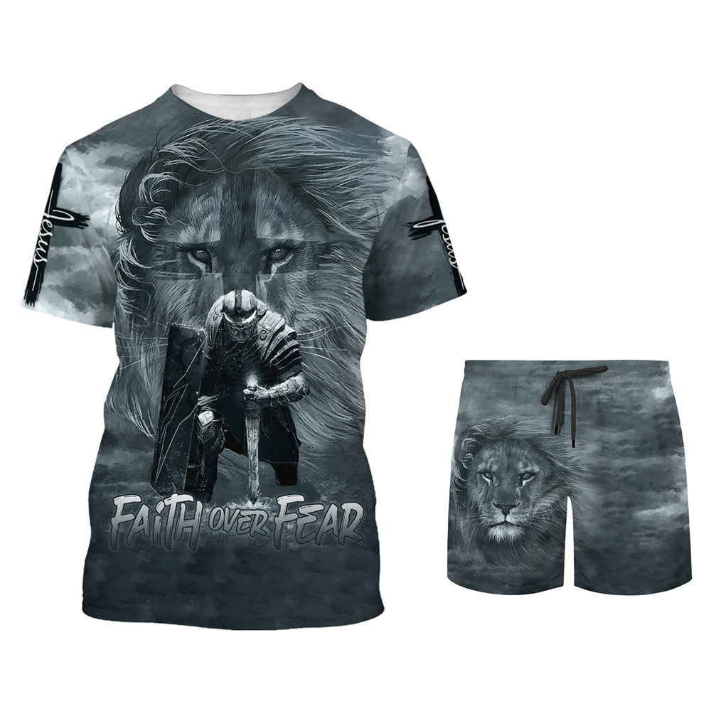 Faith Over Fear Lion Warrior 3d T-Shirts - Christian Shirts For Men&Women