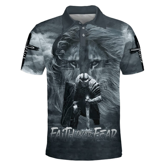 Faith Over Fear Lion Warrior Polo Shirt - Christian Shirts & Shorts