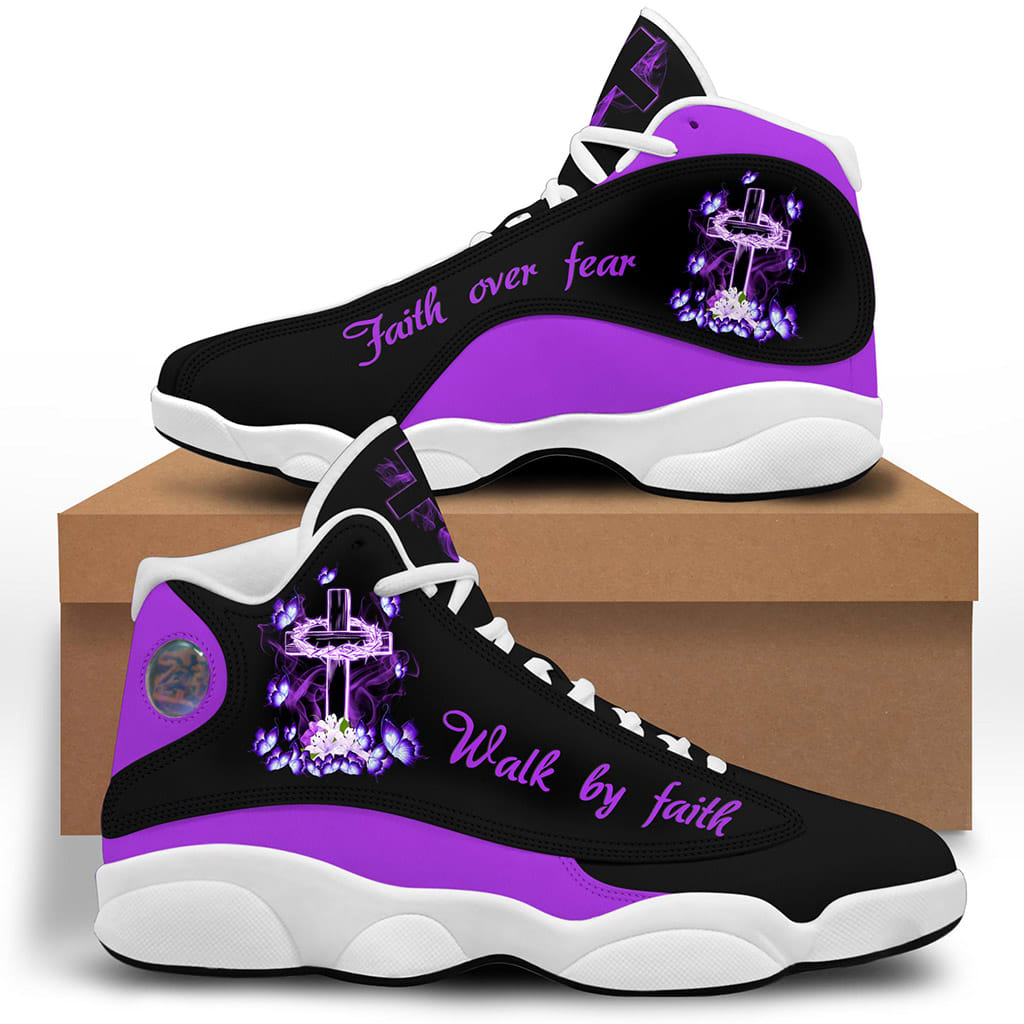 Faith Over Fear Personalized Basketball ShoesFor Men Women - Christian Shoes - Jesus Shoes - Unisex Basketball Shoes
