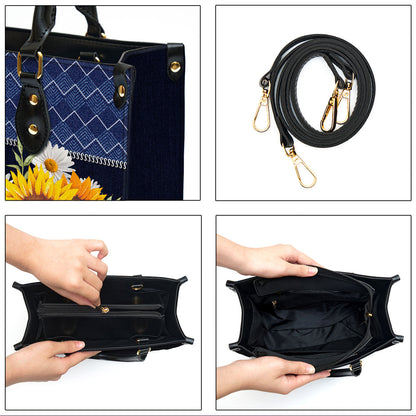 Faith Over Fear Personalized Sunflower Leather Handbag With Long Strap Christ Religious Gifts For Women Of God
