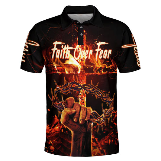 Faith Over Fear Picture Jesus Polo Shirt - Christian Shirts & Shorts