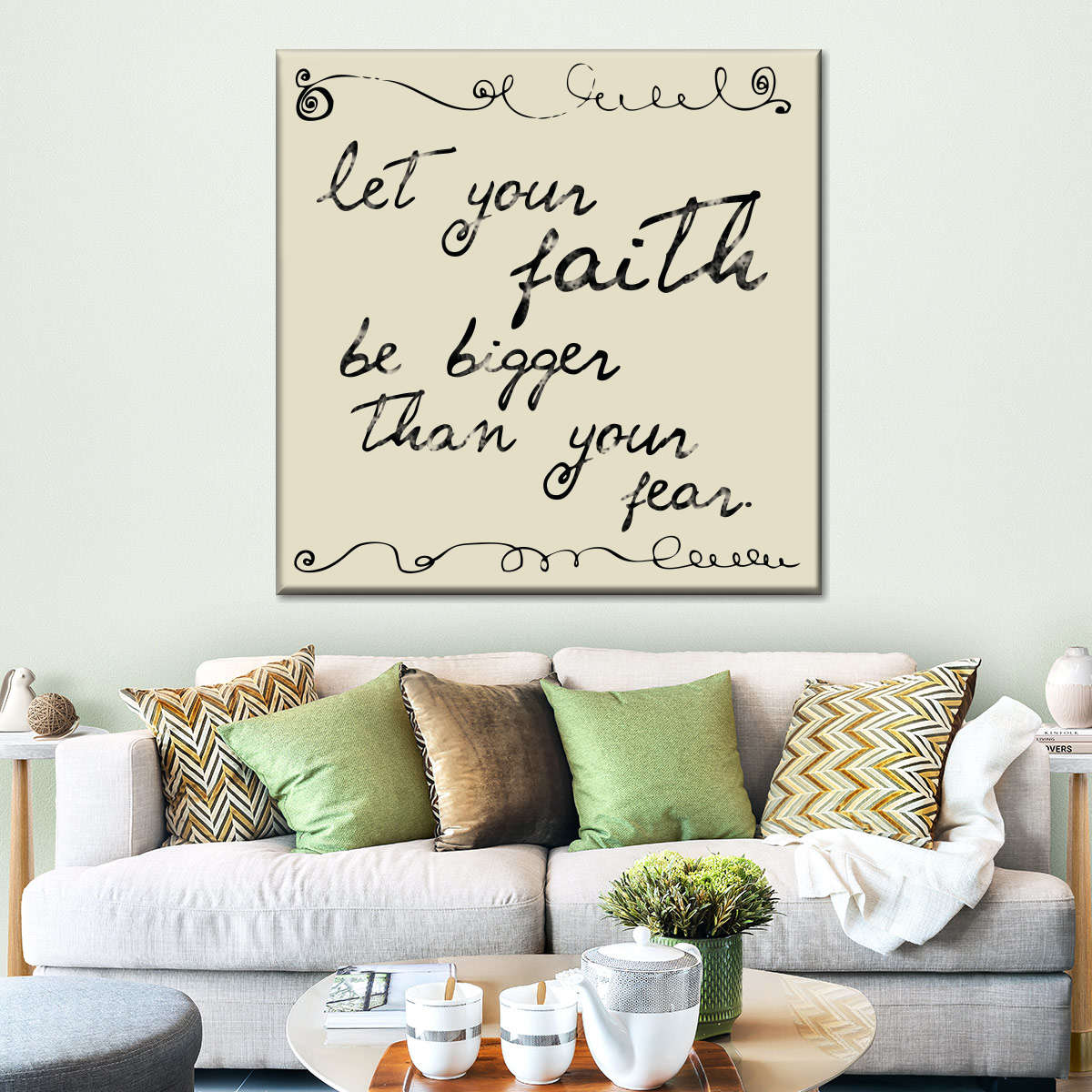 Faith Over Fear Script Square Canvas Wall Art - Bible Verse Wall Art Canvas - Religious Wall Hanging