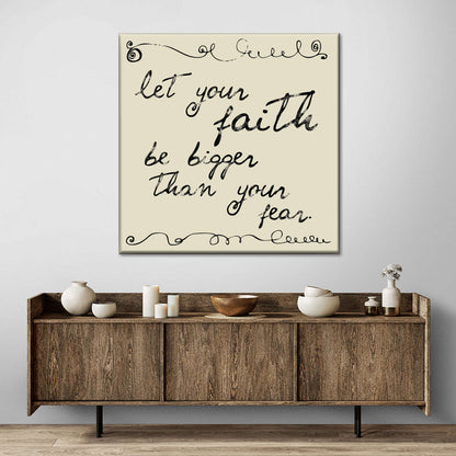 Faith Over Fear Script Square Canvas Wall Art - Bible Verse Wall Art Canvas - Religious Wall Hanging