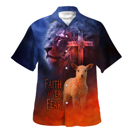 Faith Over Fear Sheep Hawaiian Shirt - Christian Hawaiian Shirt - Religious Hawaiian Shirts