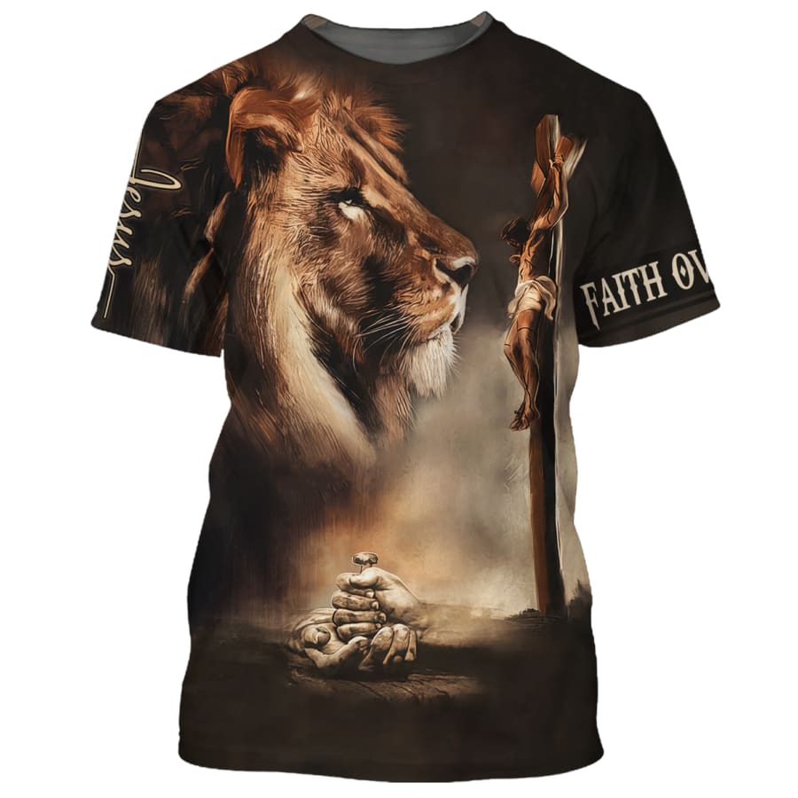 Faith Over Fear Shirts - Crucified Christ Lion 3d Shirts - Christian T Shirts For Men And Women
