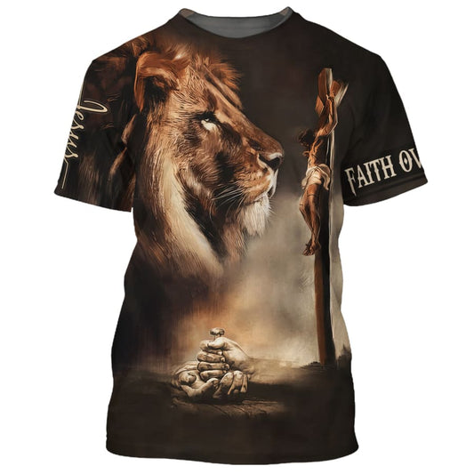 Faith Over Fear Shirts - Crucified Christ Lion 3d Shirts - Christian T Shirts For Men And Women