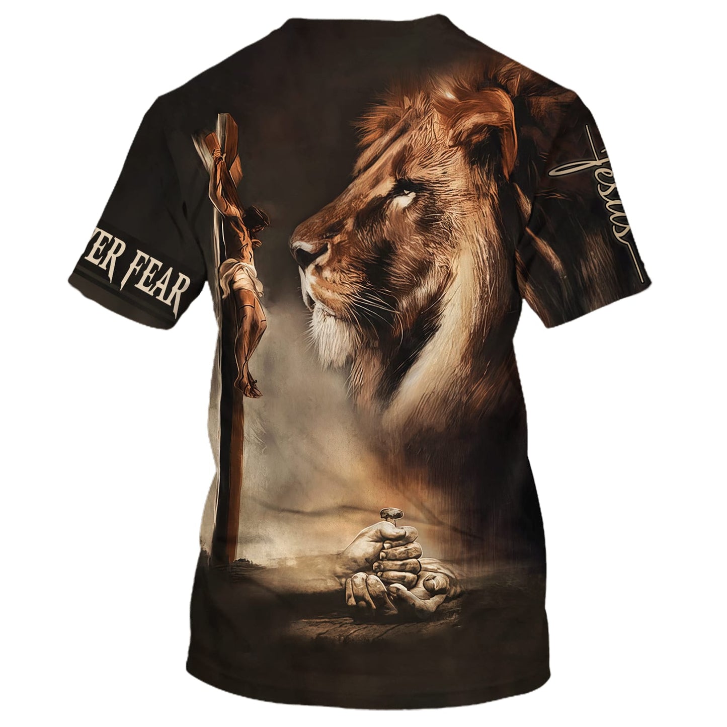 Faith Over Fear Shirts - Crucified Christ Lion 3d Shirts - Christian T Shirts For Men And Women