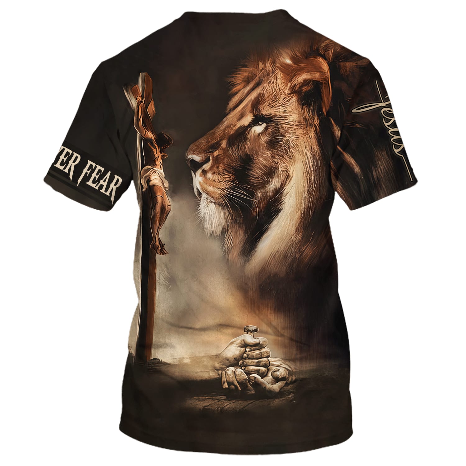 Faith Over Fear Shirts - Crucified Christ Lion 3d Shirts - Christian T Shirts For Men And Women