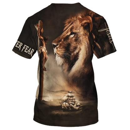 Faith Over Fear Shirts - Crucified Christ Lion 3d Shirts - Christian T Shirts For Men And Women