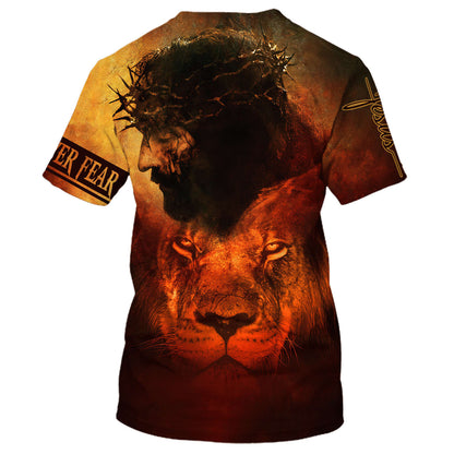 Faith Over Fear Shirts - Jesus And The Lion 3D All Over Printed Shirt for Men and Women