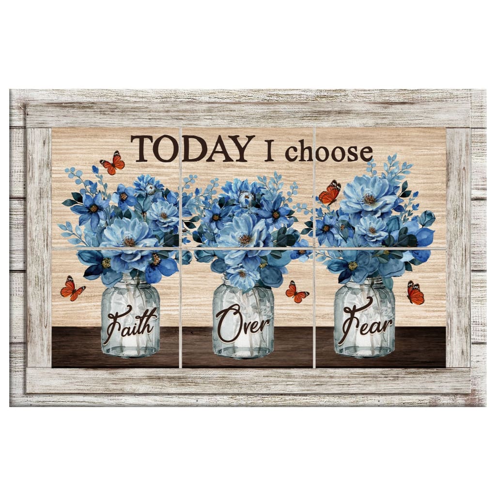 Faith Over Fear Wall Art Canvas, Butterfly Floral Christian Wall Decor - Religious Wall Decor