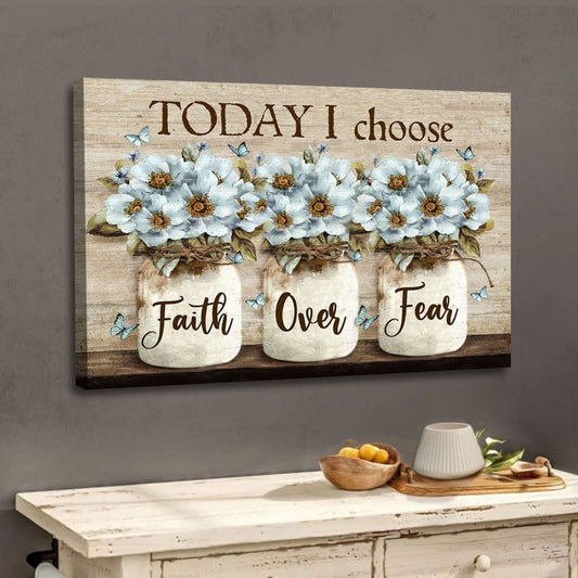 Faith Over Fear Wall Art Canvas, White Daisy Flowers, Christian Wall Decor - Religious Wall Decor