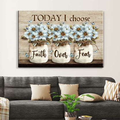 Faith Over Fear Wall Art Canvas, White Daisy Flowers, Christian Wall Decor - Religious Wall Decor