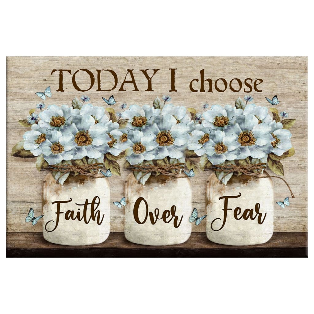 Faith Over Fear Wall Art Canvas, White Daisy Flowers, Christian Wall Decor - Religious Wall Decor