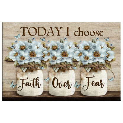 Faith Over Fear Wall Art Canvas, White Daisy Flowers, Christian Wall Decor - Religious Wall Decor