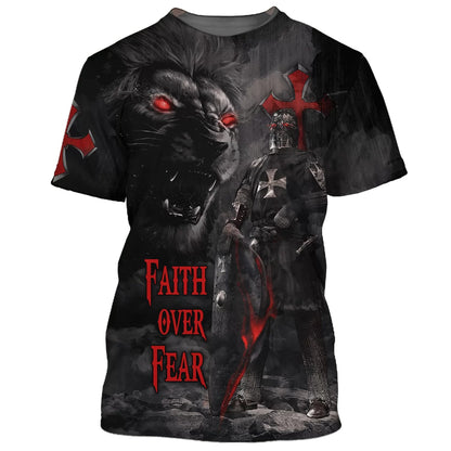 Faith Over Fear Warrior Lion 3D All Over Printed Shirt for Men and Women
