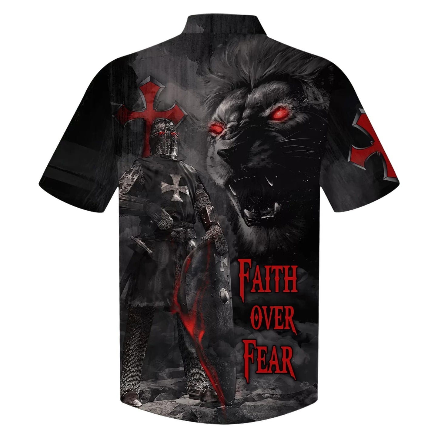 Faith Over Fear Warrior Of Christ Lion Cross Hawaiian Shirts - Christian Hawaiian Shirt - Hawaiian Shirts For Men