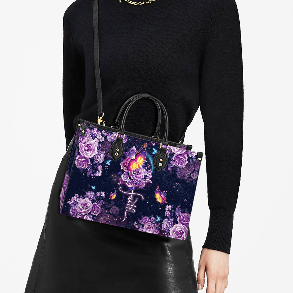 Faith Purple Butterfly Leather Bag - Women's Pu Leather Bag - Gift For Grandmothers